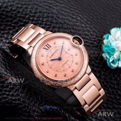 V6 Factory Ballon Bleu De Cartier Salmon Dial Rose Gold Textured Case Automatic Couple Watch